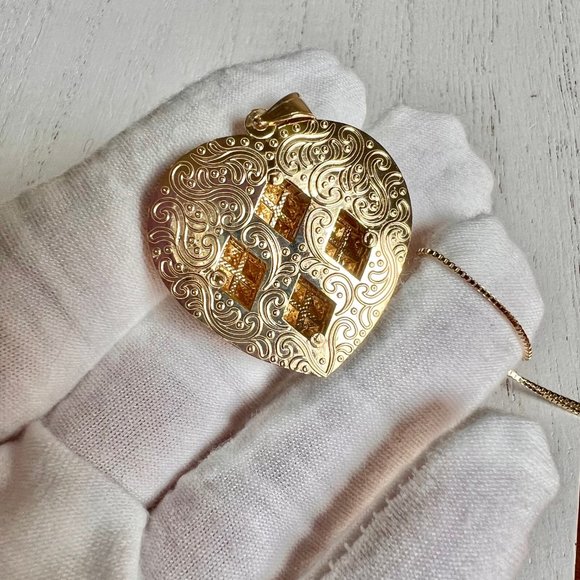 AURAFIN 14K Gold Heart Pendant Necklace, 14K Gold Chain, 14K UA Gold Heart - Picture 3 of 11